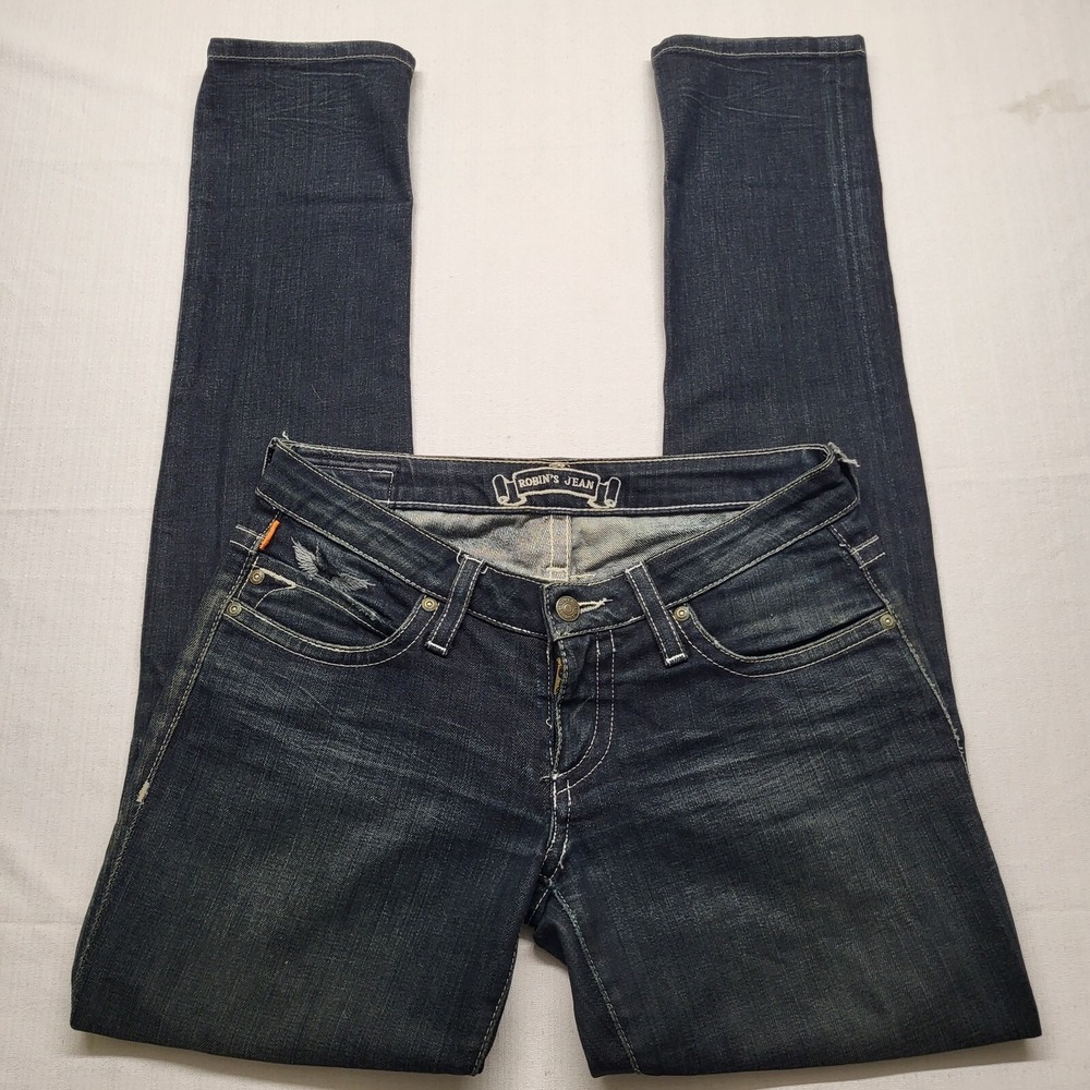 Robins Jeans Bardot Slim Straight Womens 28 Dark Wash Low Rise 29/33 Biker Moto